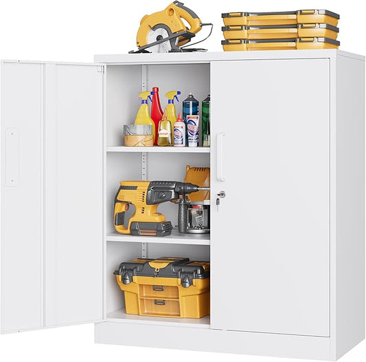 36" H Metal Storage Cabinet, Locked Cabinet with 2 Adjustable Shelves and Doors, Small Metal Tool Cabinet, Garage Storage Cabinet for Home Office, Garage, School, Apartment Warehouse