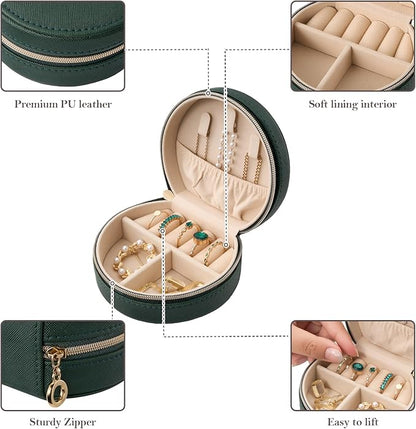 ProCase Travel Size Jewelry Box, Mini Portable Seashell-Shaped Jewelry Case, 2 Layer Organizer in PU Leather for Women -Emerald