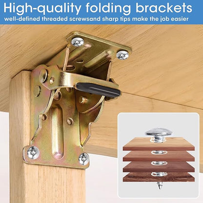 TopDirect Locking Hinge for Folding Leg Brackets,Heavy Duty Folding Brackets 90 Degree Self Locking Folding Hinge for Table Legs Furniture 4 Pack，Zinc