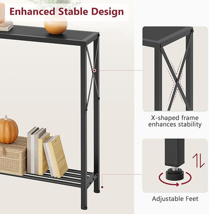 Tajsoon 2 Pack Console Table, 2 Tier Small Hallway Table, Narrow Sofa Table for Entryway with Open Shelves for Living Room, Hallway, Foyer, Office, Black