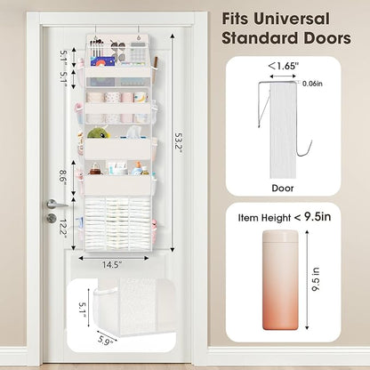WISELIFE 5-Tier Over the Door Organizer for Hanging - 50LB Heavy-Duty Back of Door Organizer with 5 Spacious Pockets & 13 Mesh Pockets, Multipurpose Storage for Nursery, Bedroom, Closet(1 Pack, Beige)