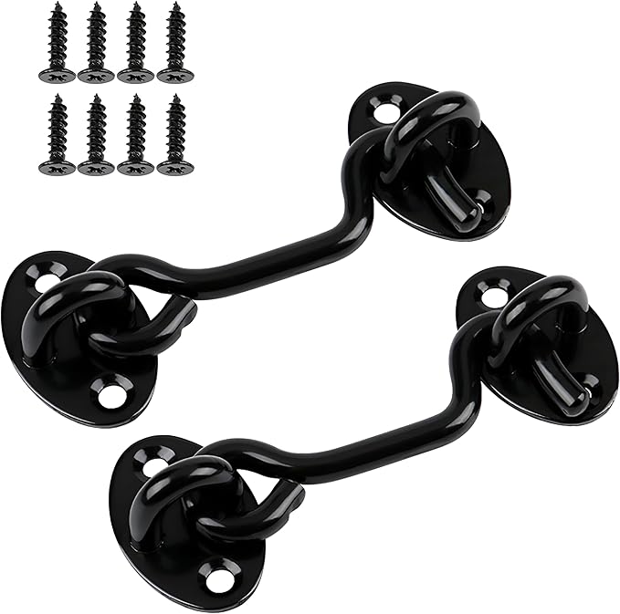 Aiptosy 2 Pack 6'' Door Latch Door Lock Hardware, 6'' Hook and Eye Gate Latch Easy Lock for Barn Door, Black Sliding Door Lock with Screws for Window, Cabin Hooks