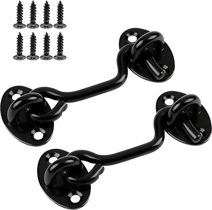 Aiptosy 2 Pack 6'' Door Latch Door Lock Hardware, 6'' Hook and Eye Gate Latch Easy Lock for Barn Door, Black Sliding Door Lock with Screws for Window, Cabin Hooks
