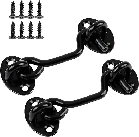 Aiptosy 2 Pack 6'' Door Latch Door Lock Hardware, 6'' Hook and Eye Gate Latch Easy Lock for Barn Door, Black Sliding Door Lock with Screws for Window, Cabin Hooks