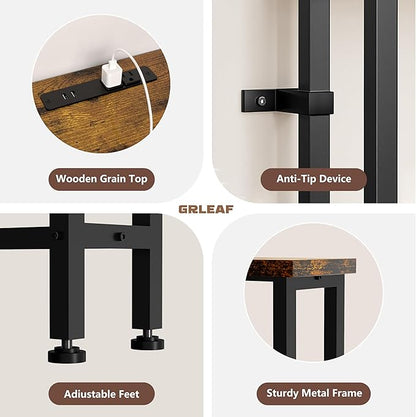GRLEAF 78" Sofa Table with Built-in Power Strip (2 AC Outlets & 2 USB Ports) – 4.9ft Power Cord, Metal Frame, Easy Assembly, Long Couch Table Behind Sofa, Living Room and Home Office | Rustic Brown