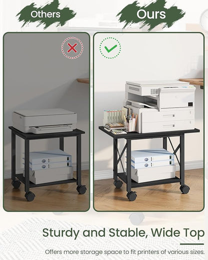 23.6" Under Desk Printer Stand, 2-Tier Printer Table with Wheels Adjustable Feet for Home Office, Study, Living Room, Black TPS01BB