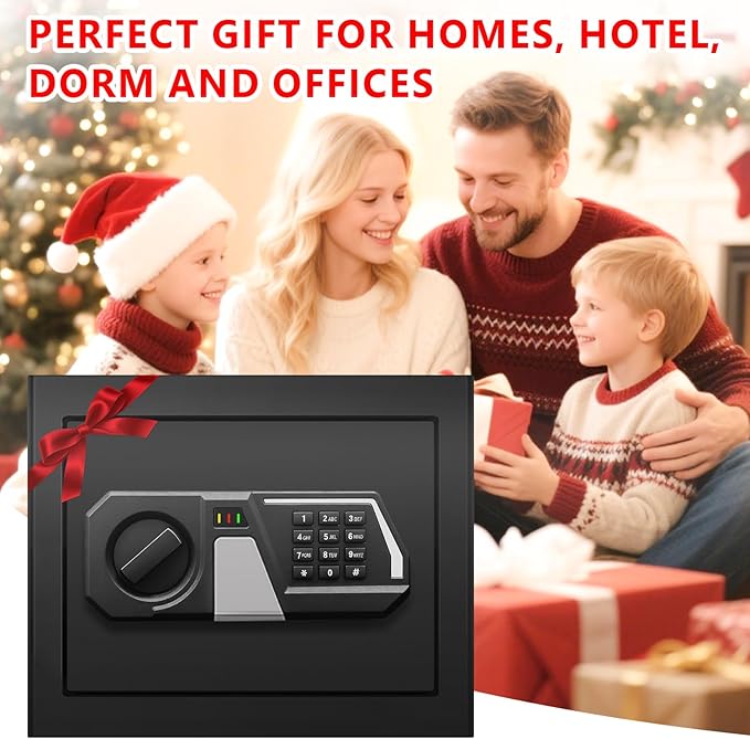 1.3 Cub Small Safes for Home Use Fire and Water Proof, Digital Security Box Fireproof Safe Box with Combination Lock, Smart Alarm System and Removable Shelf, Personal Safe for Home Documents Valuables