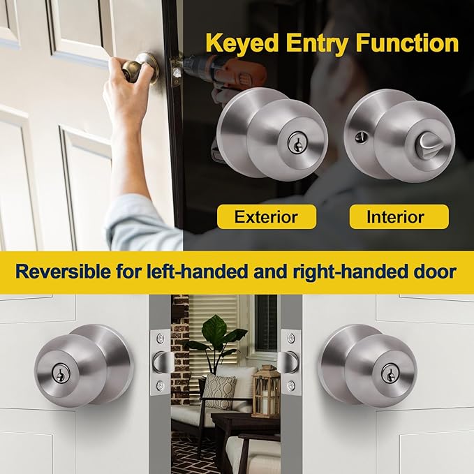 Lanwandeng 4 Pack Door Knobs with Lock and Key,All Keyed Same Entry Door Knob, Exterior and Interior Door Lock, Door Handle Satin Nickel