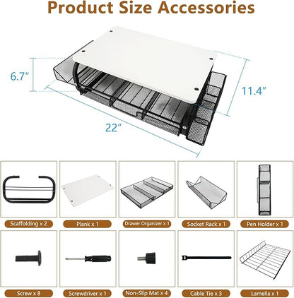 Desk Organizers and Accessories Monitor Riser, Monitor Stand with Drawer (2-Tier Drawers) with Large Side Storage Rack & Cable Management,66LBS/30KG, Office Organization, White