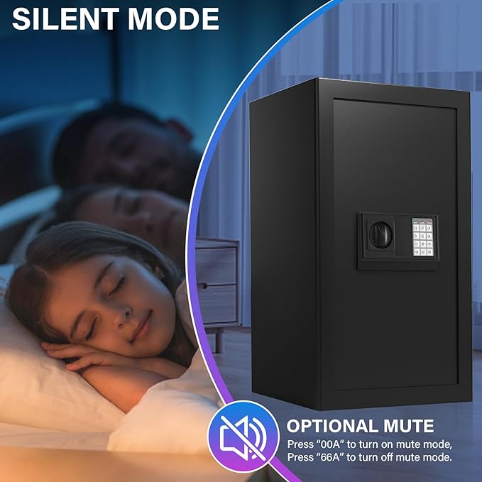 27.56 Inches Tall Safe Box, Home Safe with Fireproof Waterproof Bag, Anti-Theft Digital Security Lock Box with Smart Alert System, Removable Shelf, Mute Function, Document Safes for Jewelry