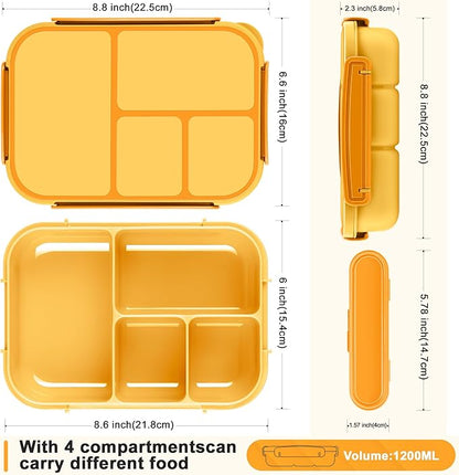 Lunch Box Kids,Bento Box Adult,Leakproof Lunch Containers for Adults/Kids/Toddler,1200ML-4 Compartments bento Lunch box with Utensil,Microwave & Dishwasher & Freezer Safe (Yellow)
