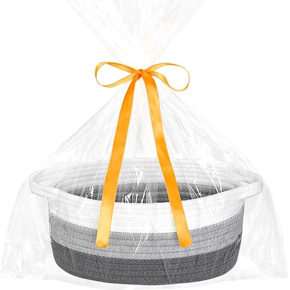 ABenkle Small Basket with Gift Bags and Ribbons, Empty Gift Baskets for Mother's Day, Decorative Boho Rope Woven Nursery Storage Organizer Toy Baskets with Handle for Baby Showers, 12"X 8" X 5"