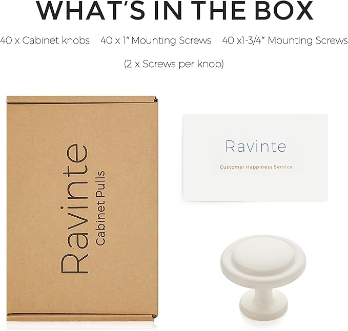 Ravinte 40 Pack 1-1/4 inch Kitchen Cabinet Knobs Drawer Knobs Dresser Knobs White Frosted Zinc Knobs Drawer Pulls Door Knobs Dresser Drawer Handles Knobs for Dresser Drawers