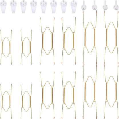 Hotop 12 Pieces Plate Hangers for Wall Stainless Steel Wire Invisible Heavy Duty Plate Hangers Display Holders with 12 Pieces Hooks for Wall Decorative(6/8/10 Inch,Gold)