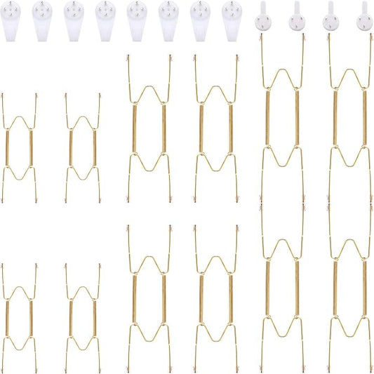 Hotop 12 Pieces Plate Hangers for Wall Stainless Steel Wire Invisible Heavy Duty Plate Hangers Display Holders with 12 Pieces Hooks for Wall Decorative(6/8/10 Inch,Gold)