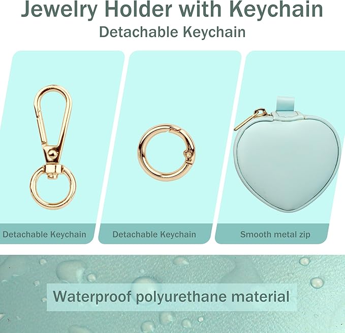 Jewelry Ring Holder Box Keychain,Portable Heart-Shaped Gym Travel Jewelry Case,Small Organizer Mini Ring Earring Stud Necklace Storage Case