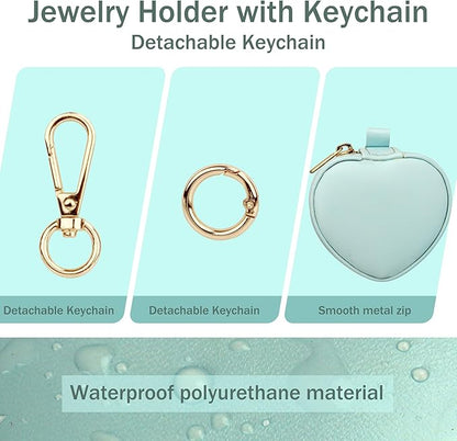 Jewelry Ring Holder Box Keychain,Portable Heart-Shaped Gym Travel Jewelry Case,Small Organizer Mini Ring Earring Stud Necklace Storage Case