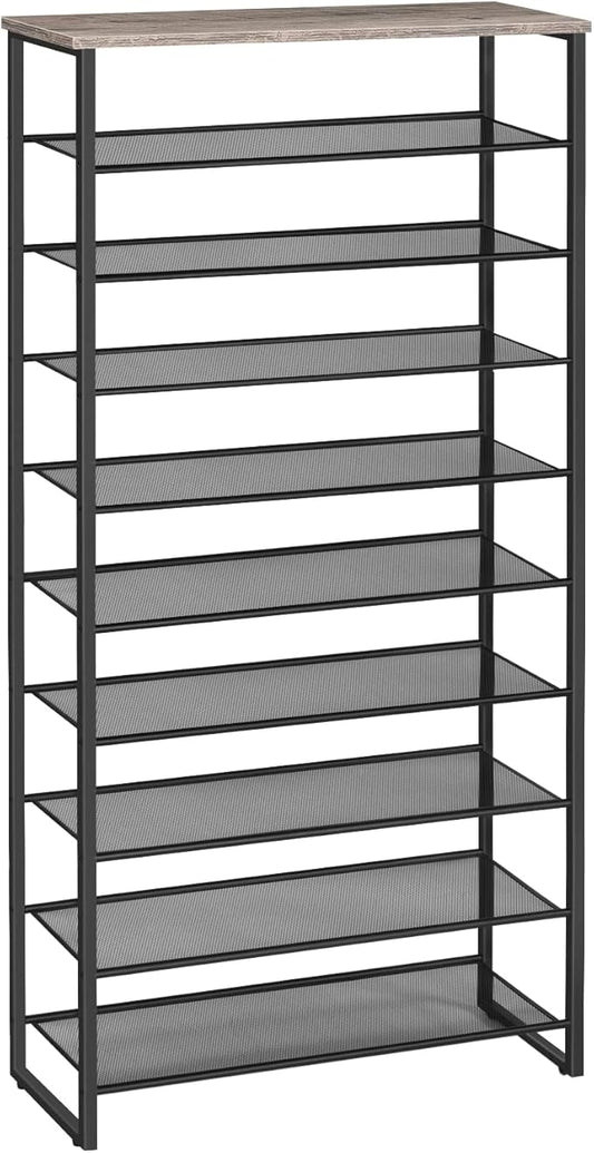 HOOBRO 10-Tier Shoe Rack for Entryway, 29.5" L Shoe Storage Organizer, Large Capacity Shoe Shelf for Closet, Front Door Entrance, Hallway, Holds 36-40 Pairs of Shoes, Greige and Black BG107XJ01