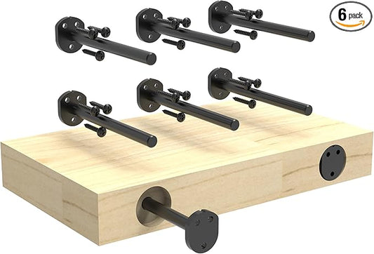Floating Shelf Bracket (1/4" Thick,Flush-to-Wall Hidden Heavy Duty Brackets for Wood Shelves，Solid Steel Invisible Shelf Support,,Seamless Blind Design for Kitchen, Study&DIY 4 Inch Black
