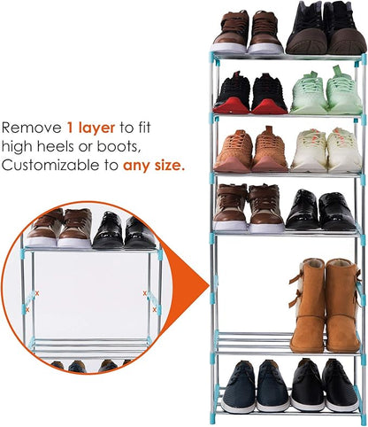 3-Tier Stackable Small Shoe Rack, Lightweight Shoe Shelf Storage Organizer for Entryway, Hallway and Closet(Blue)