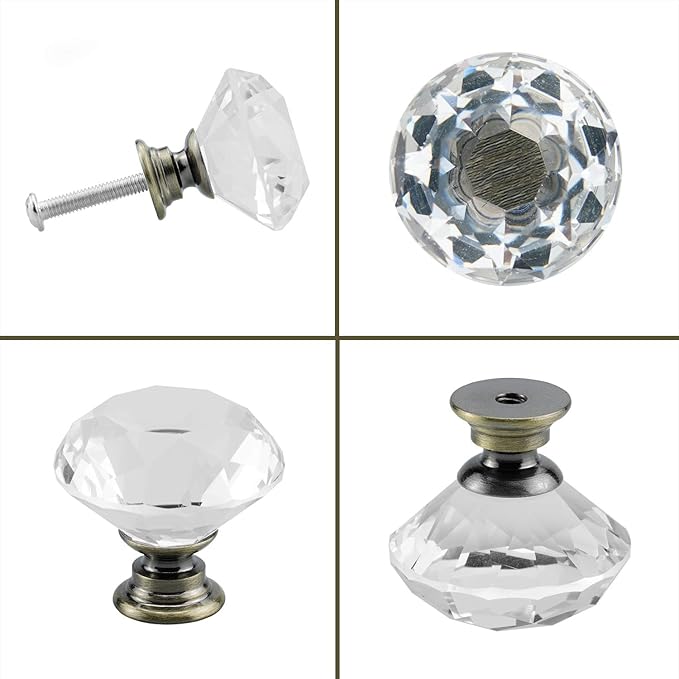 YourGift 12 Pack Drawer Knobs Diamond Shaped Crystal Glass 40mm Cabinet Knobs Pull Handles (40 mm, 12 Pack, Bronze)
