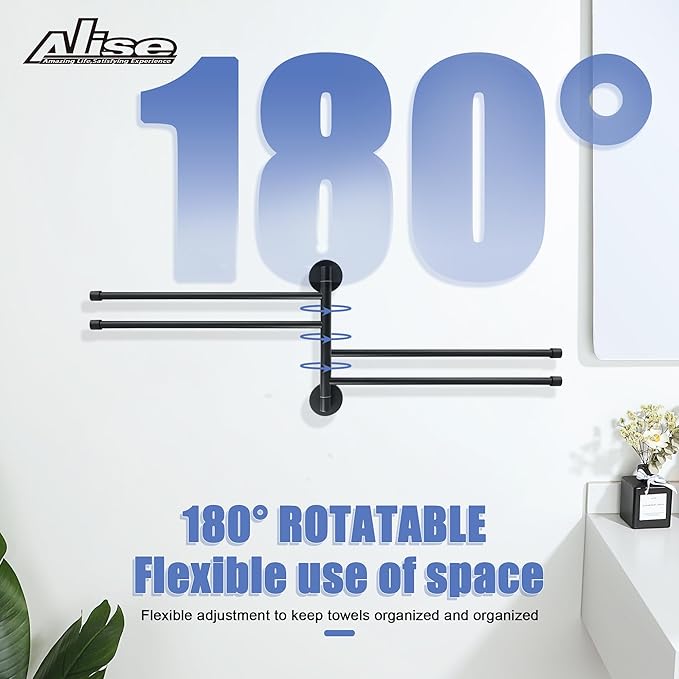 Alise Swivel Towel Rack,Folding 4 Arms Hand Towel Bars Towel Hanger for Bathroom,Wall Mount Drying Racks for Laundry,SUS304 Stainless Steel Swing Out Towel Holder Storage Space Saving,Matte Black
