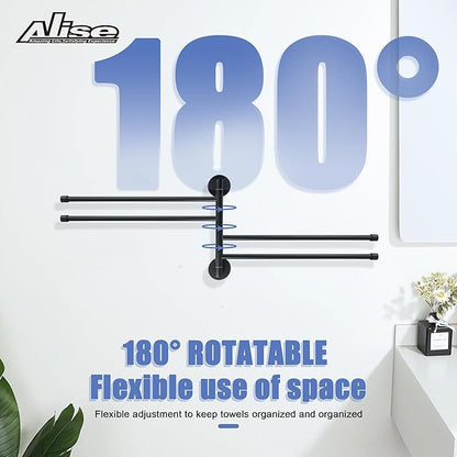 Alise Swivel Towel Rack,Folding 4 Arms Hand Towel Bars Towel Hanger for Bathroom,Wall Mount Drying Racks for Laundry,SUS304 Stainless Steel Swing Out Towel Holder Storage Space Saving,Matte Black