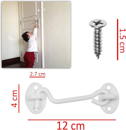 Kare & Kind Hook and Eye Latch (4-inch) - with Mounting Screws - Heavy Duty Locks for Door, Gates, Barns, Bathrooms, Cabins (2-White)