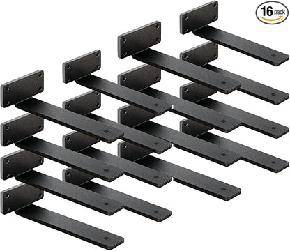 16 Pack Shelf Brackets 12 Inch Floating Shelf Bracket 1/5 inch Thick Heavy Duty Hidden Shelf Brackets Iron Metal Brackets for Shelf Support with Screw Included