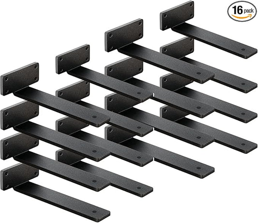 16 Pack Shelf Brackets 12 Inch Floating Shelf Bracket 1/5 inch Thick Heavy Duty Hidden Shelf Brackets Iron Metal Brackets for Shelf Support with Screw Included