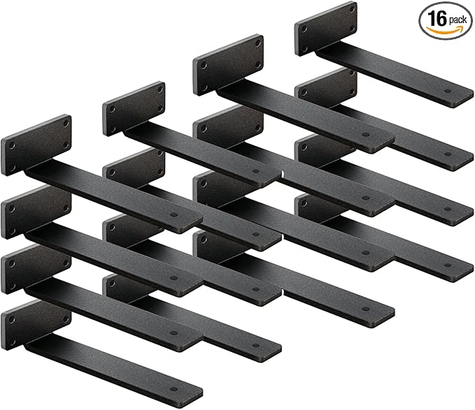 16 Pack Shelf Brackets 14 Inch Floating Shelf Bracket 1/5 inch Thick Heavy Duty Hidden Shelf Brackets Iron Metal Brackets for Shelf Support with Screw Included