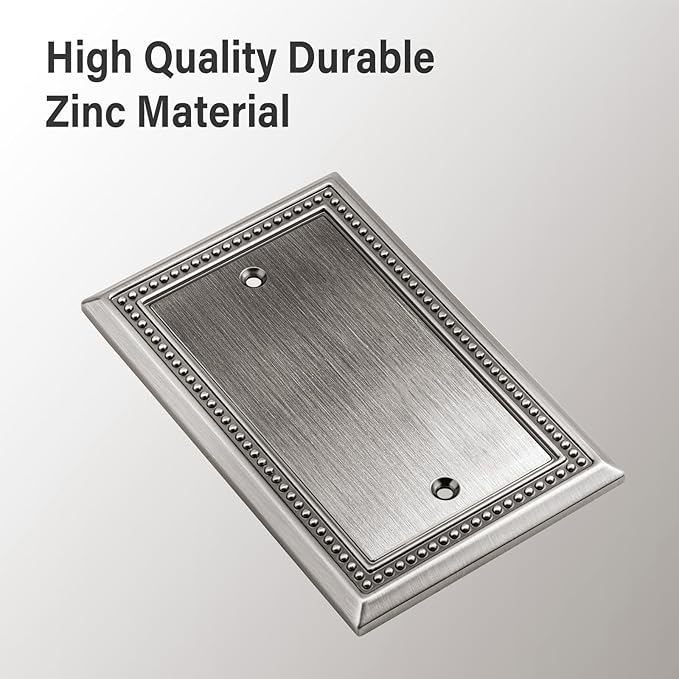 Henne Bery Sunken Pearls Heavy Duty Decorative Wall Plate Switch Plate Outlet Cover (Single Blank, 2 Pack, Heirloom Silver)