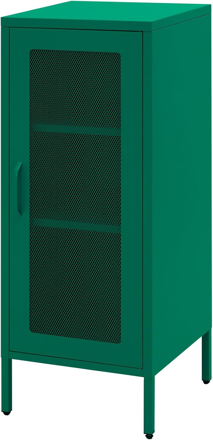 Slim Metal Storage Cabinet with Mesh Doors - 42'' Tall Narrow Organizer Tower, Compact Freestanding Cabinet, Versatile Utility Storage for Home, Office, Bedroom, or Kitchen, Durable and Modern Design