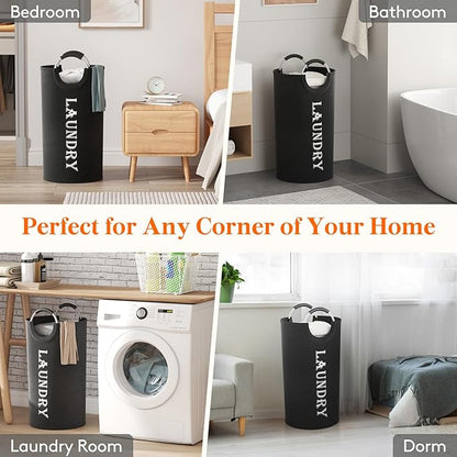 Lifewit 100L 2-Pack Large Laundry Basket, Collapsible Laundry Hamper with Aluminum Handles, Waterproof Freestanding Dirty Clothes Hampers for Laundry Room Bedroom Dorm Bathroom, Black