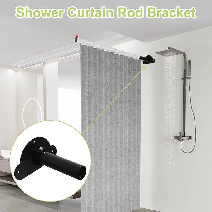 Adjustable Shower Curtain Rod Bracket 1 Pack Aluminum Alloy Shower Curtain Rod Single Swivel Flange Heavy Duty Closet Rod Bracket with Screws (Black)