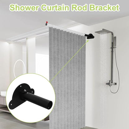 Adjustable Shower Curtain Rod Bracket 1 Pack Aluminum Alloy Shower Curtain Rod Single Swivel Flange Heavy Duty Closet Rod Bracket with Screws (Black)