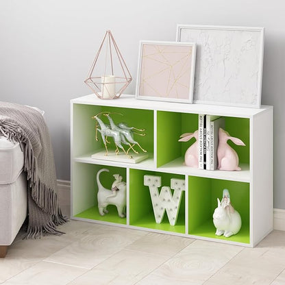 Furinno LUDER Book Shelf, 5-Cube Bookshelf, Reversible Bookcase, 9.4 x 19.5 x 31.5, for Living Room, Bedroom, Home Office, White/Green