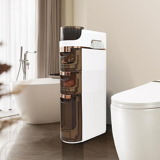 Slim Bathroom Storage,Slim Cabinet for Bathroom,Narrow Movable Bathroom Storage Organizer for Small Spaces,Bathroom,Kitchen,Living Room (3-Tiers)