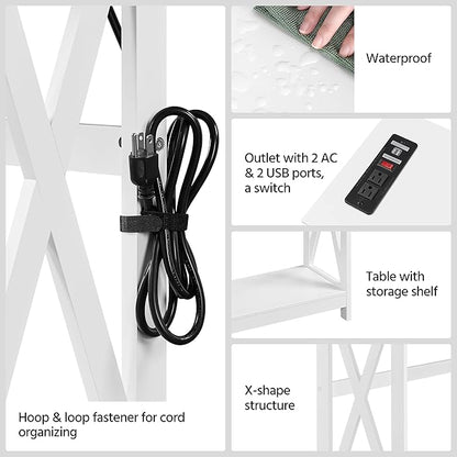 Yaheetech 40" Console Table with 2 Outlet and 2 USB Ports, Wooden Entryway Table with X-Shaped Design, Narrow Sofa Table for Living Room and Hallway,White