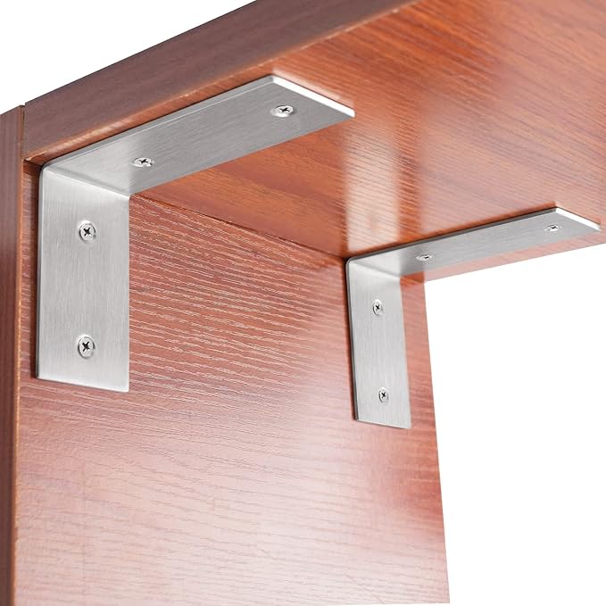 YUMORE L Brackets Heavy Duty, 5x3x1.8 Inch Stainless Steel Shelf Brackets Wall Mounted for Floating Shelves Industrial Farmhouse, Includes Hardware, Pack of 4