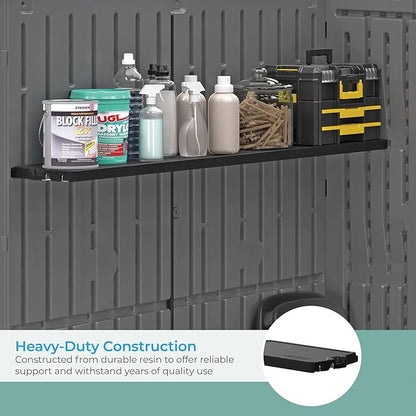 Suncast Horizontal or XL Vertical Shed Shelf Kit, Space Saving Shelving for Wall Mount Outdoor Storage Structures, 50" W x 10.25" D x 1.25" H, Black