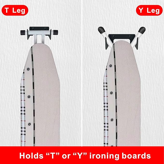 Ironing Board Holder Wall Mount, Ironing Board Hanger Y T Leg Concealed Iron Board Hook for Iaundry Rooms, Utility Rooms, Closets, Black