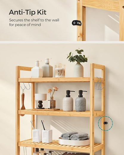 SONGMICS Over The Toilet Storage, 4-Tier Over Toilet Bathroom Organizer with Adjustable Shelves, 10.2 x 24.8 x 72.8 Inches, Space-Saving, Natural Beige UBTS041N01