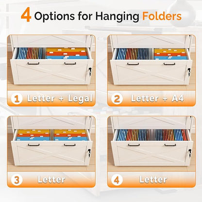 VINGLI 2 Drawer File Cabinet with Lock, Home Office Filing Organizer, for Letter Legal A4 Size File Folder Storage, Modern Farmhouse, Wood Lateral Filing Cabinet, Archivador (Rustic White & Brown)