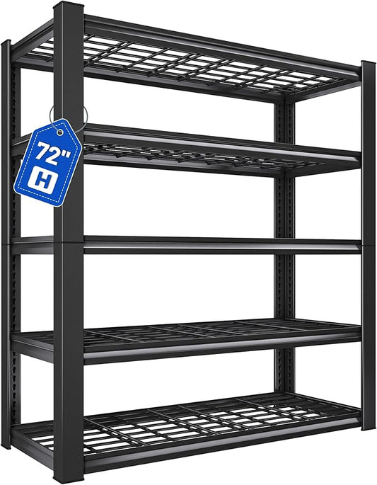 REIBII 3010LBS Garage Shelving 72" H Garage Shelving Heavy Duty Industrial Metal Shelving 5 Tier Adjustable Shelves for Storage for Kitchen Pantry Warehouse Basement 72" H x 35.5" W x 16" D, Black