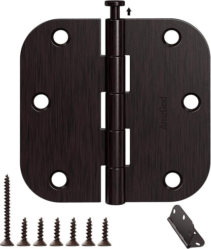 12 Pack Oil Rubbed Bronze Door Hinges 3.5" x 3 1/2 Inch - 5/8" Radius Corner Hinge Kit for Interior/Exterior Doors, Wooden Boxes & DIY Projects (Iron Hardware for Bedroom/Bifold/Chicken Coop)