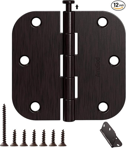 12 Pack Oil Rubbed Bronze Door Hinges 3.5" x 3 1/2 Inch - 5/8" Radius Corner Hinge Kit for Interior/Exterior Doors, Wooden Boxes & DIY Projects (Iron Hardware for Bedroom/Bifold/Chicken Coop)