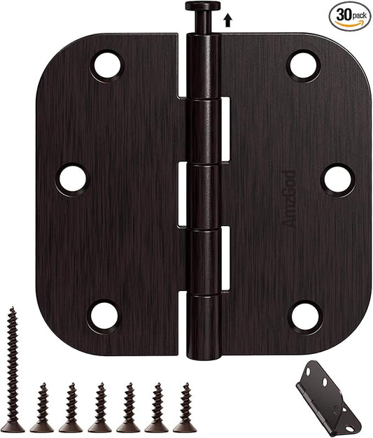 Door Hinges Oil Rubbed Bronze - 30 Pack Bronze Door Hinge 3.5 Inch Rounded Interior Door Hinge with 5/8" Radius - 3 1/2 Inch Door Hinges for Residential Standard Indoor Exterior Doors