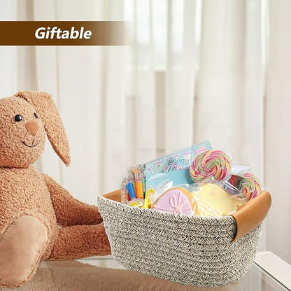 Small Woven Basket, Cute Cotton Rope Basket for Organizing, Decorative Baskets for Gifts Empty, Organizer Bin for Cat Puppy Dog Toy Nursery Shelf Storage, Baby Shower, Birthday, Father’s Day (Coffee)