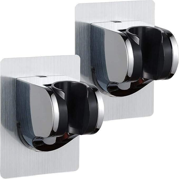 Strong Adhesive and Waterproof Shower Head Holder, Adjustable Handheld Shower Holder Wall Mount Shower Bracket (Silver - 2 Pack)